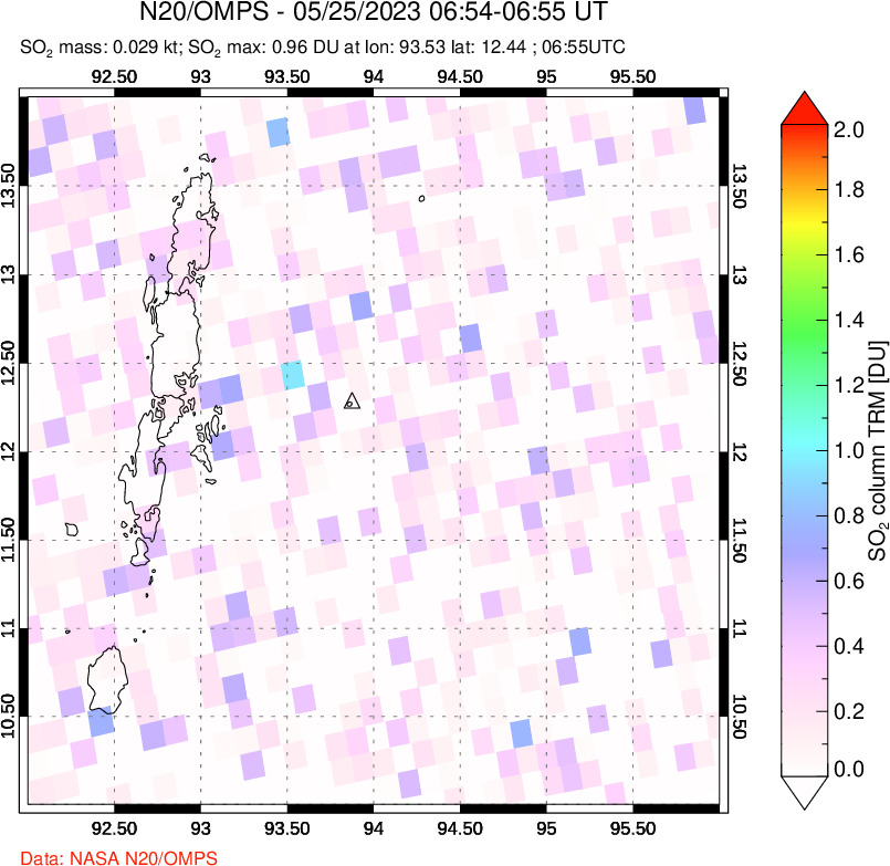 A sulfur dioxide image over Andaman Islands, Indian Ocean on May 25, 2023.