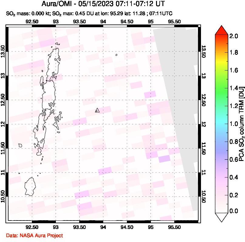 A sulfur dioxide image over Andaman Islands, Indian Ocean on May 15, 2023.