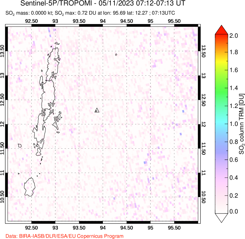 A sulfur dioxide image over Andaman Islands, Indian Ocean on May 11, 2023.