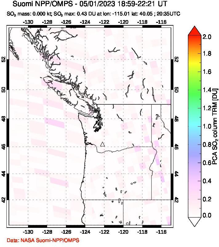 A sulfur dioxide image over Cascade Range, USA on May 01, 2023.