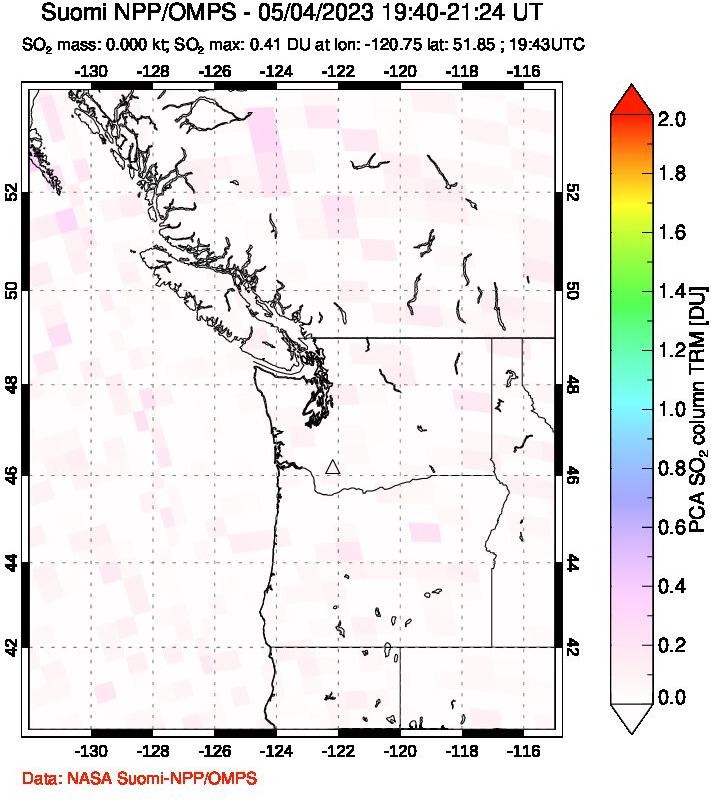 A sulfur dioxide image over Cascade Range, USA on May 04, 2023.