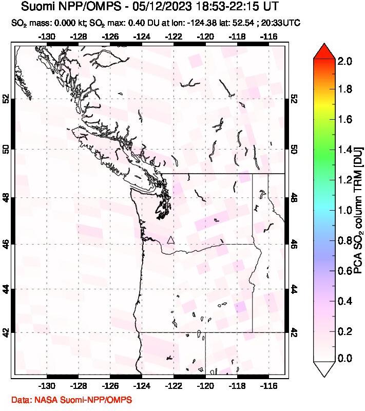 A sulfur dioxide image over Cascade Range, USA on May 12, 2023.