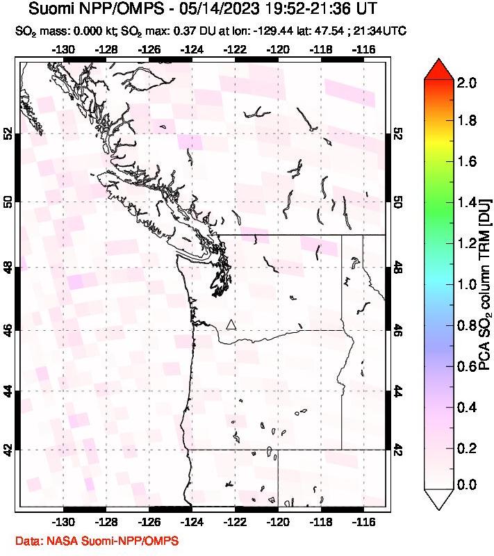 A sulfur dioxide image over Cascade Range, USA on May 14, 2023.