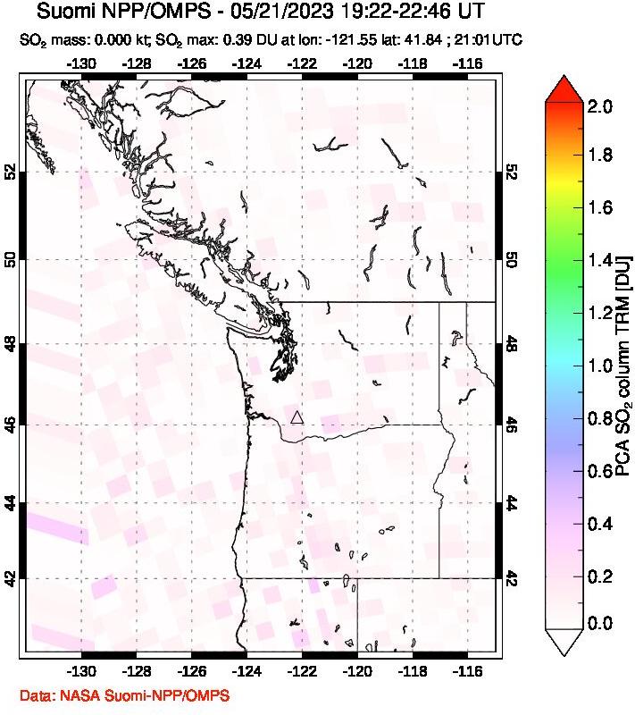 A sulfur dioxide image over Cascade Range, USA on May 21, 2023.