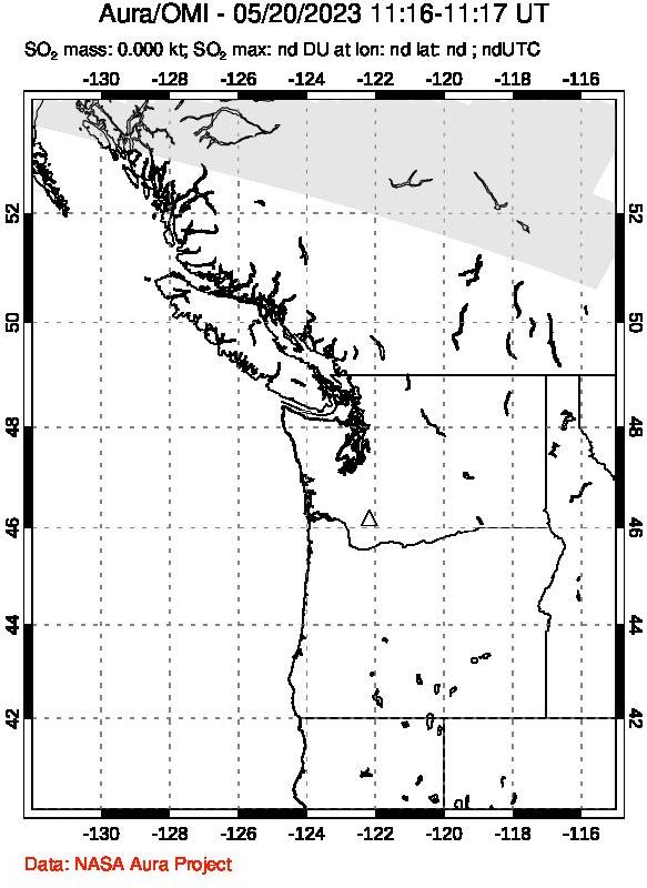 A sulfur dioxide image over Cascade Range, USA on May 20, 2023.