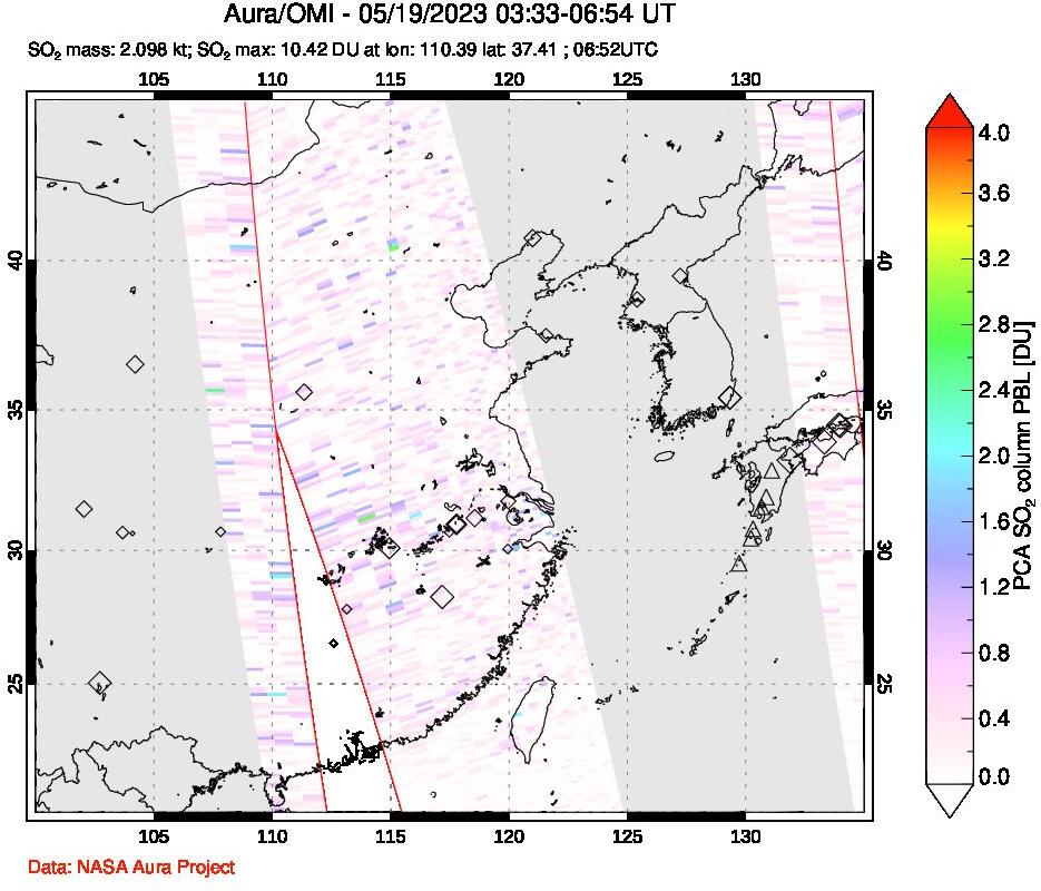 A sulfur dioxide image over Eastern China on May 19, 2023.