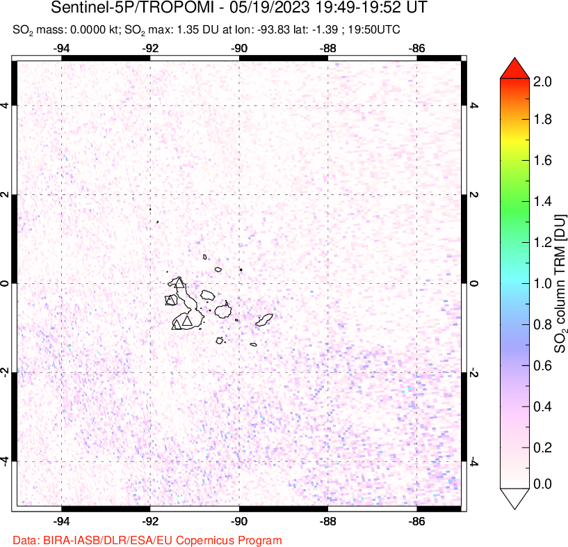 A sulfur dioxide image over Galápagos Islands on May 19, 2023.