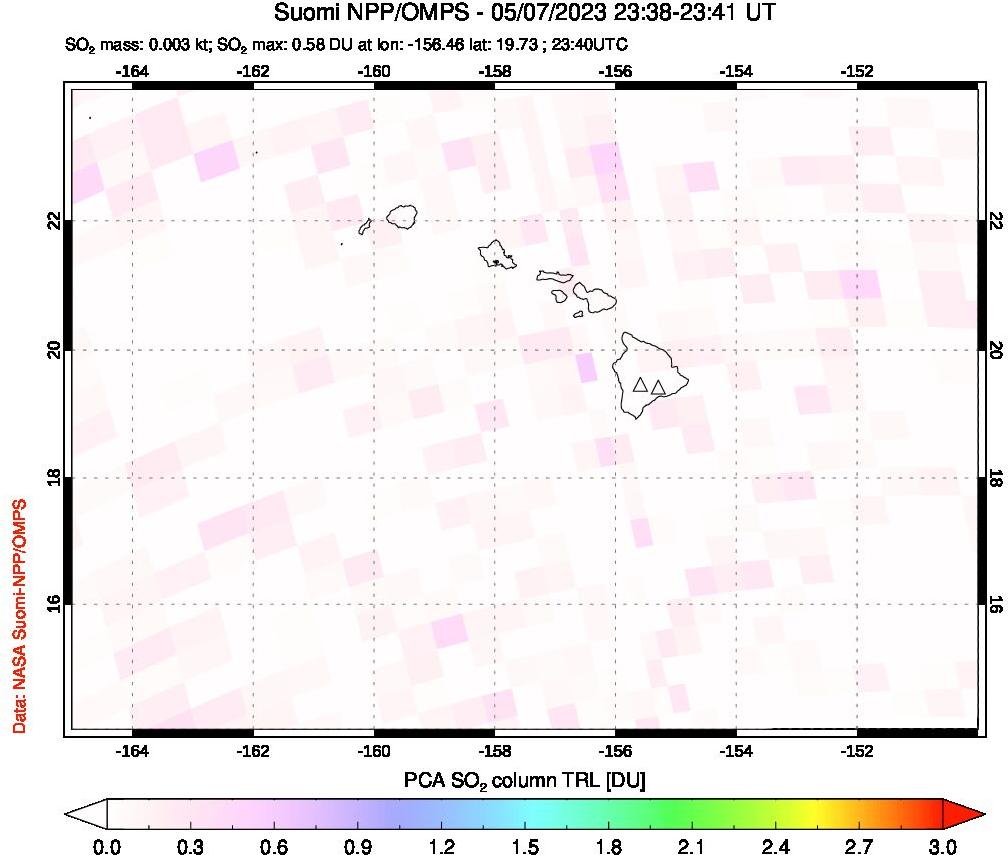A sulfur dioxide image over Hawaii, USA on May 07, 2023.