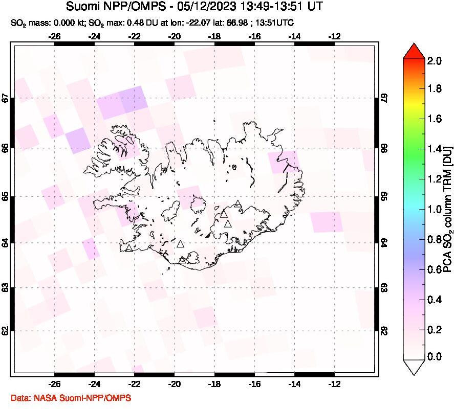 A sulfur dioxide image over Iceland on May 12, 2023.