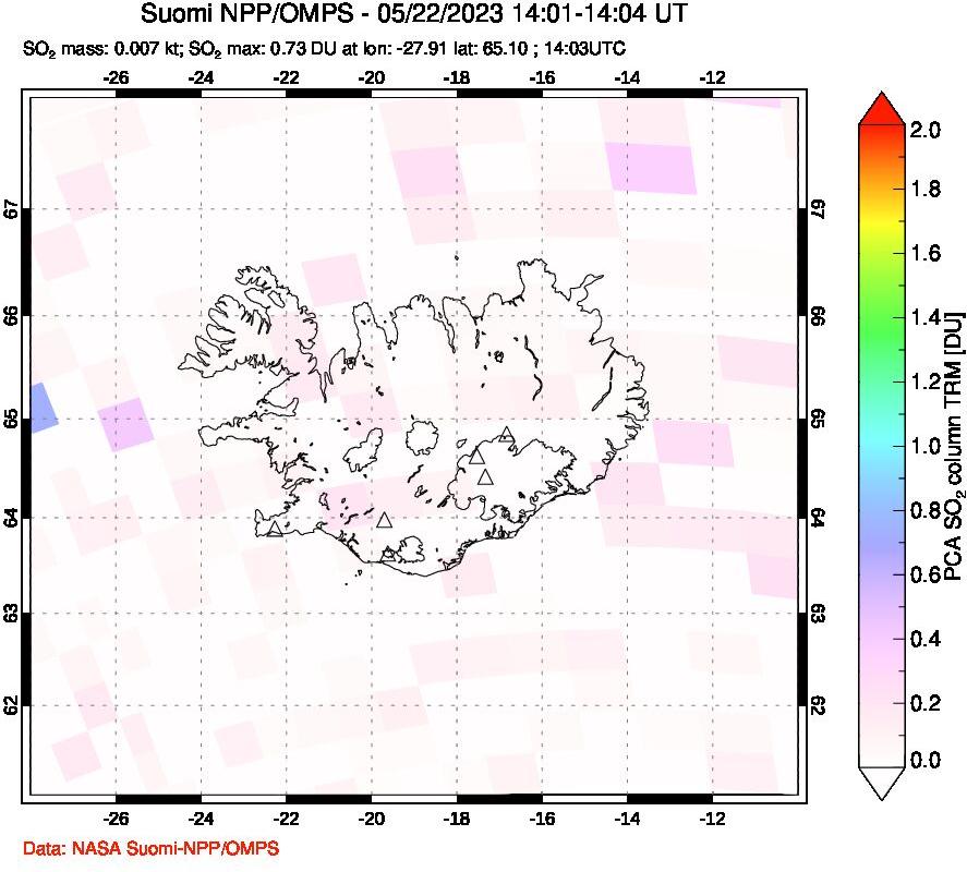 A sulfur dioxide image over Iceland on May 22, 2023.