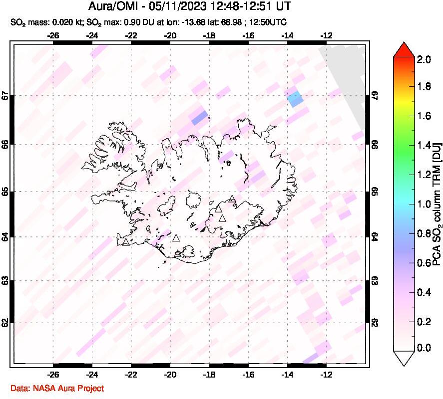 A sulfur dioxide image over Iceland on May 11, 2023.
