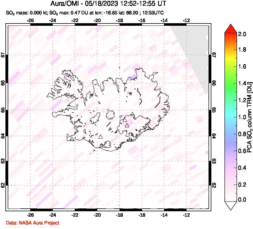 A sulfur dioxide image over Iceland on May 18, 2023.