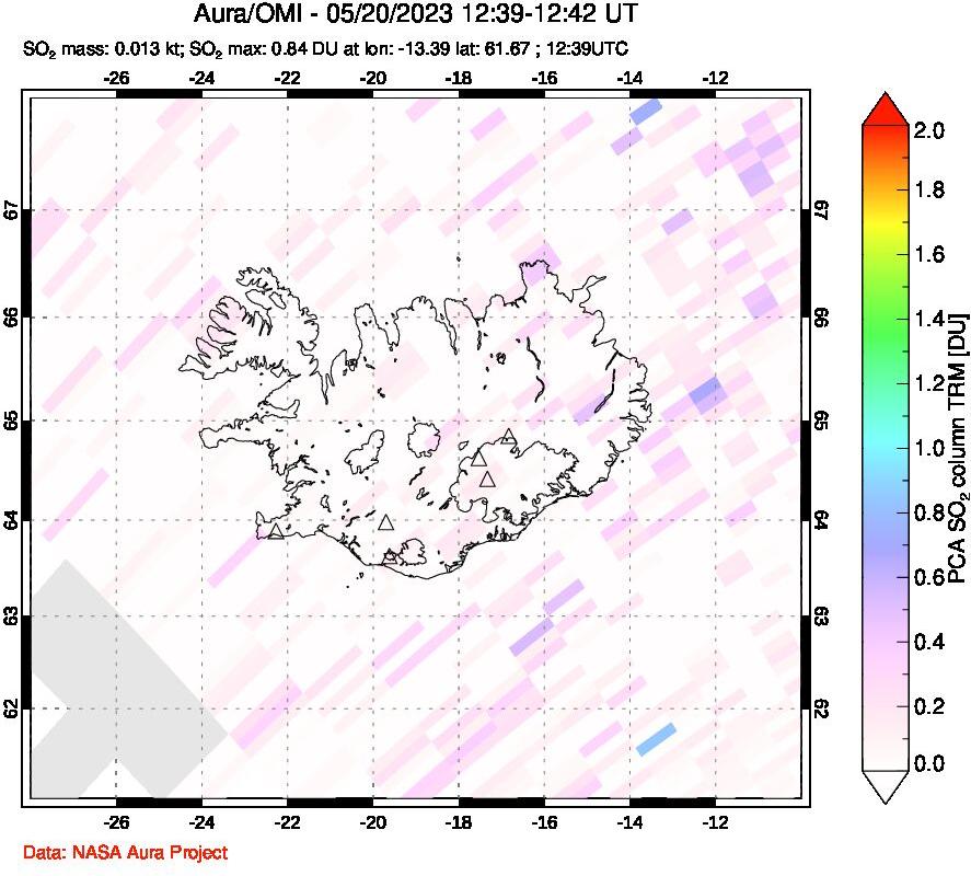 A sulfur dioxide image over Iceland on May 20, 2023.