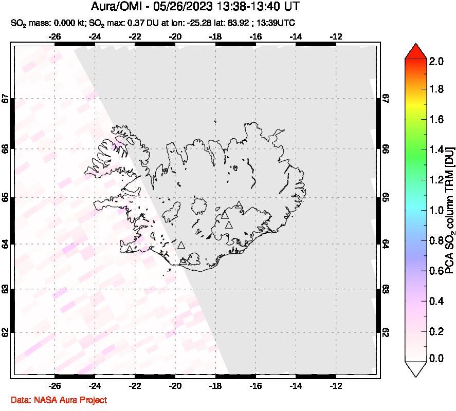 A sulfur dioxide image over Iceland on May 26, 2023.