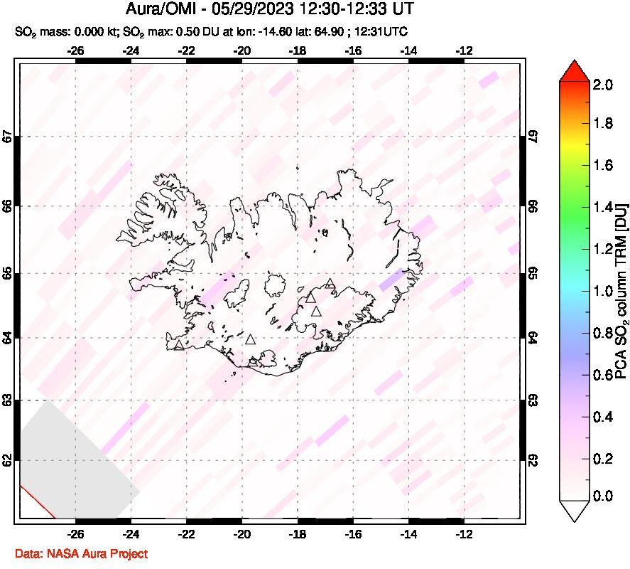 A sulfur dioxide image over Iceland on May 29, 2023.