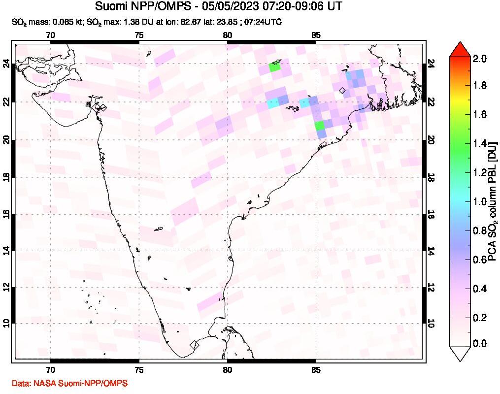 A sulfur dioxide image over India on May 05, 2023.