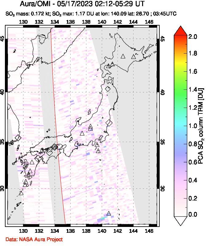 A sulfur dioxide image over Japan on May 17, 2023.