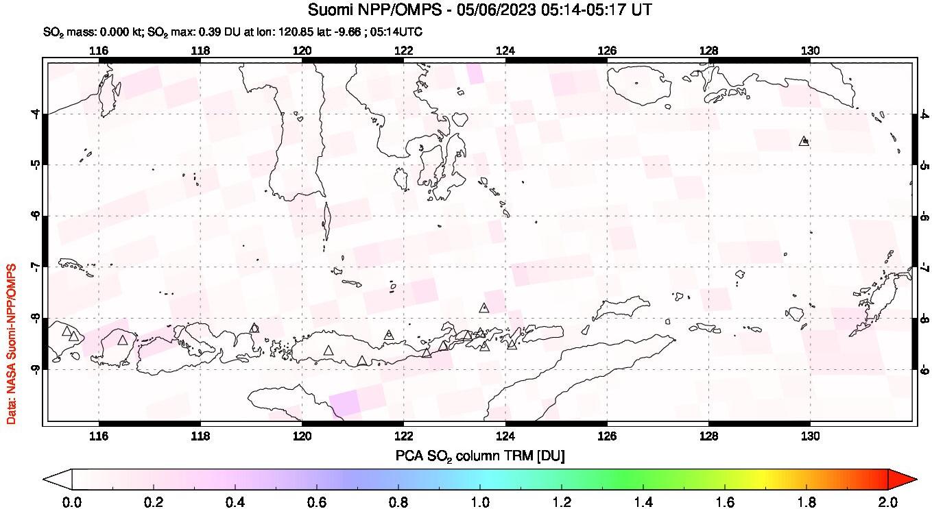 A sulfur dioxide image over Lesser Sunda Islands, Indonesia on May 06, 2023.