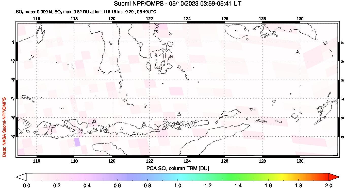 A sulfur dioxide image over Lesser Sunda Islands, Indonesia on May 10, 2023.