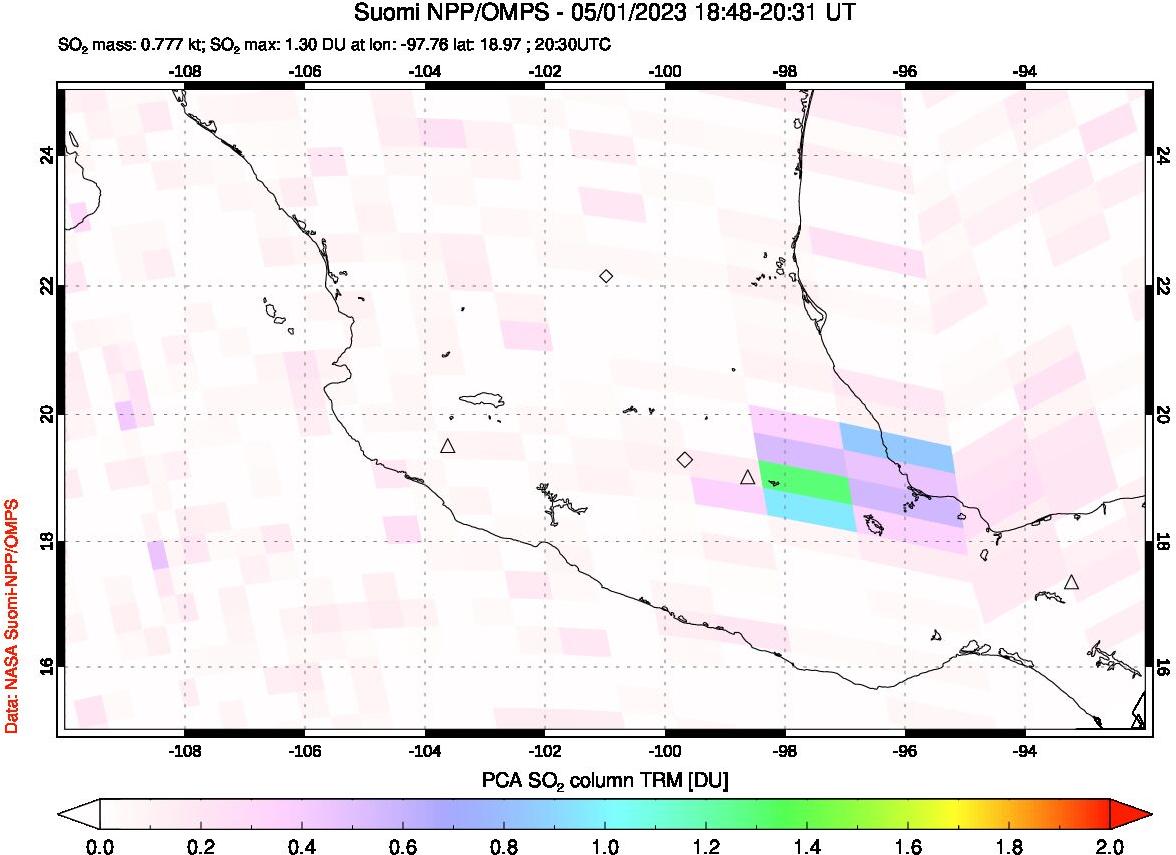 A sulfur dioxide image over Mexico on May 01, 2023.