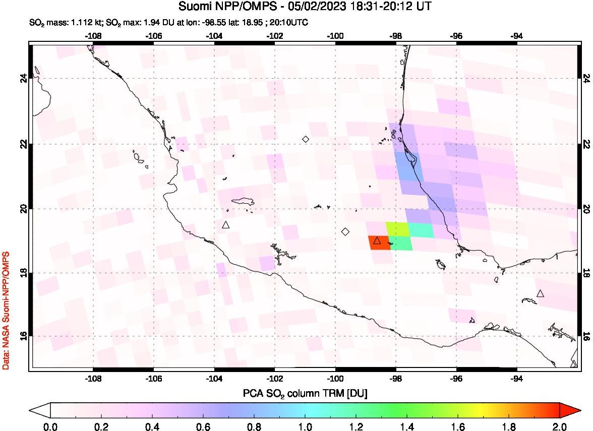 A sulfur dioxide image over Mexico on May 02, 2023.