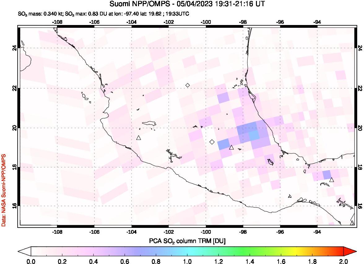 A sulfur dioxide image over Mexico on May 04, 2023.