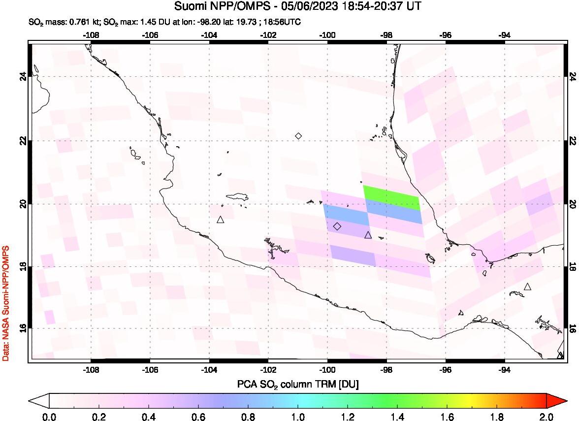 A sulfur dioxide image over Mexico on May 06, 2023.
