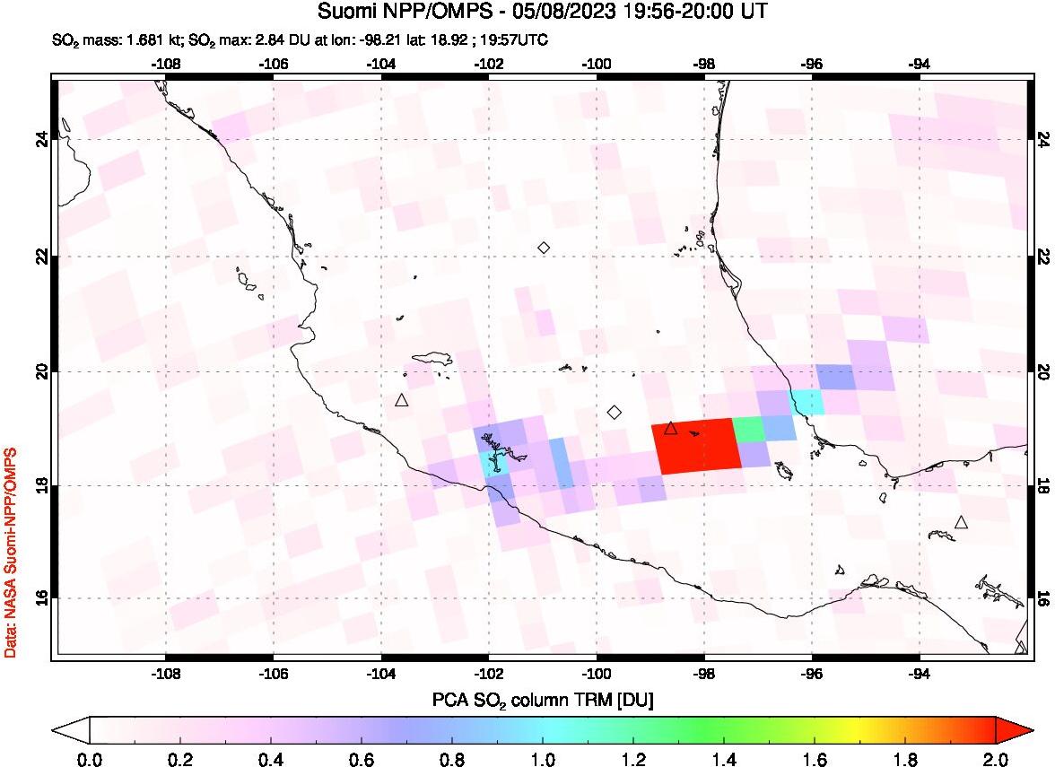 A sulfur dioxide image over Mexico on May 08, 2023.