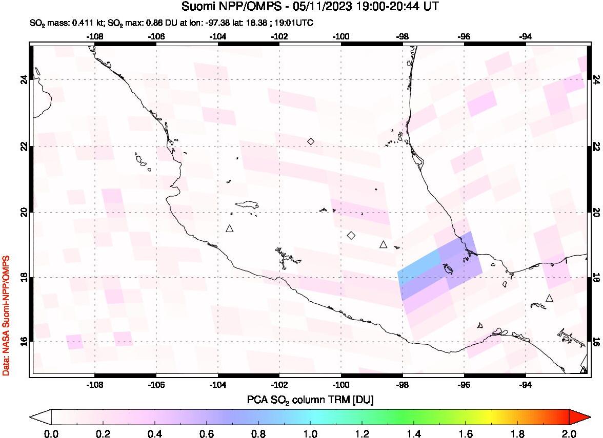 A sulfur dioxide image over Mexico on May 11, 2023.