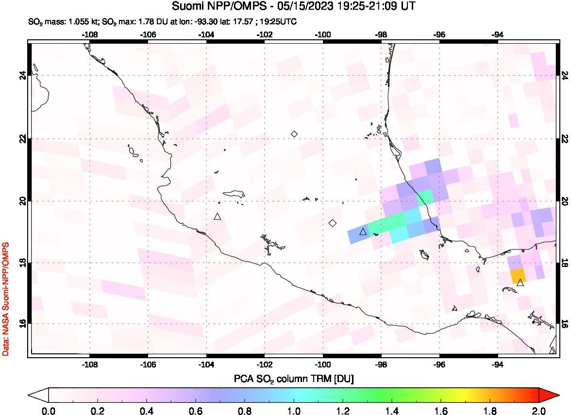 A sulfur dioxide image over Mexico on May 15, 2023.