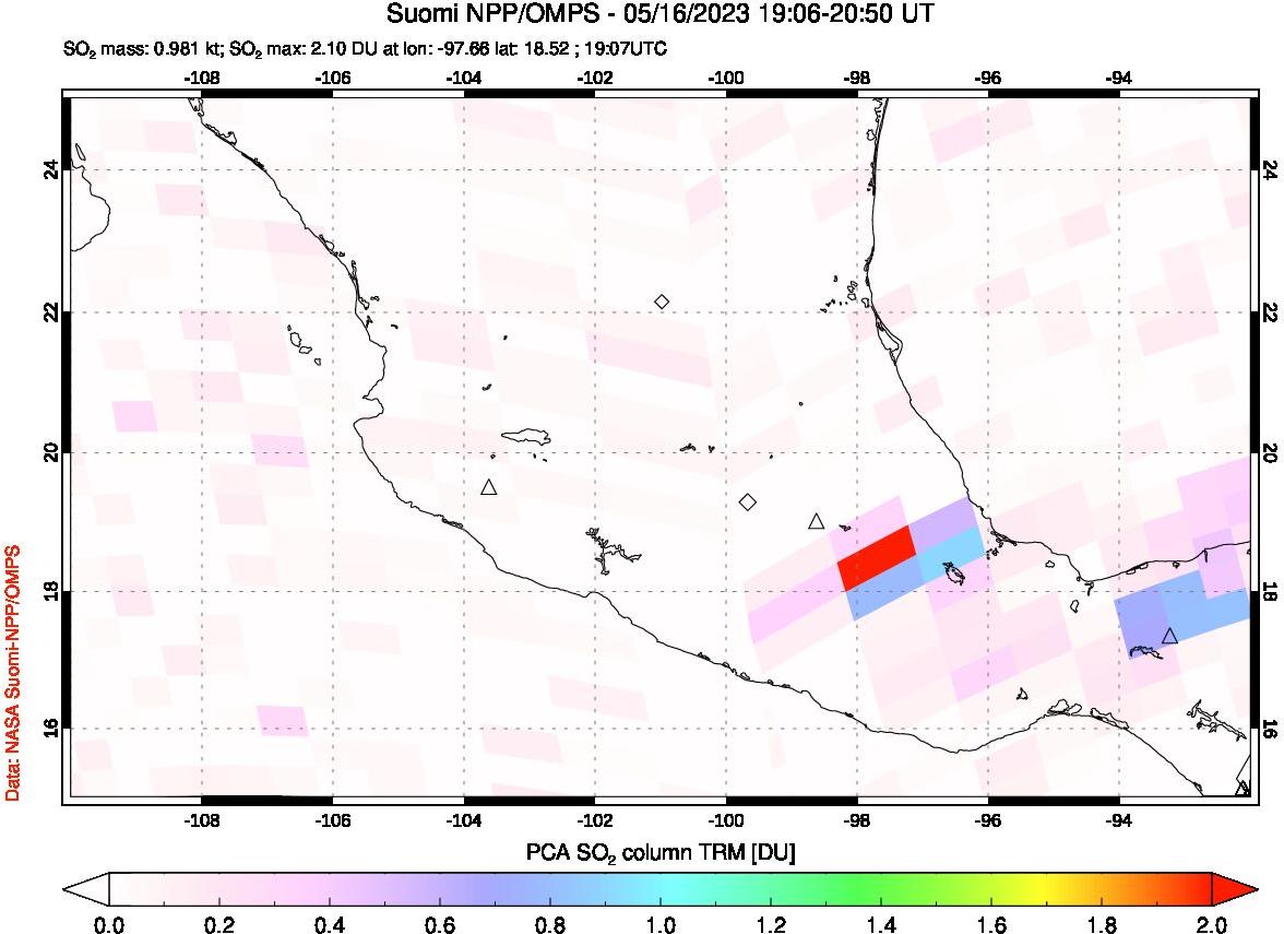 A sulfur dioxide image over Mexico on May 16, 2023.