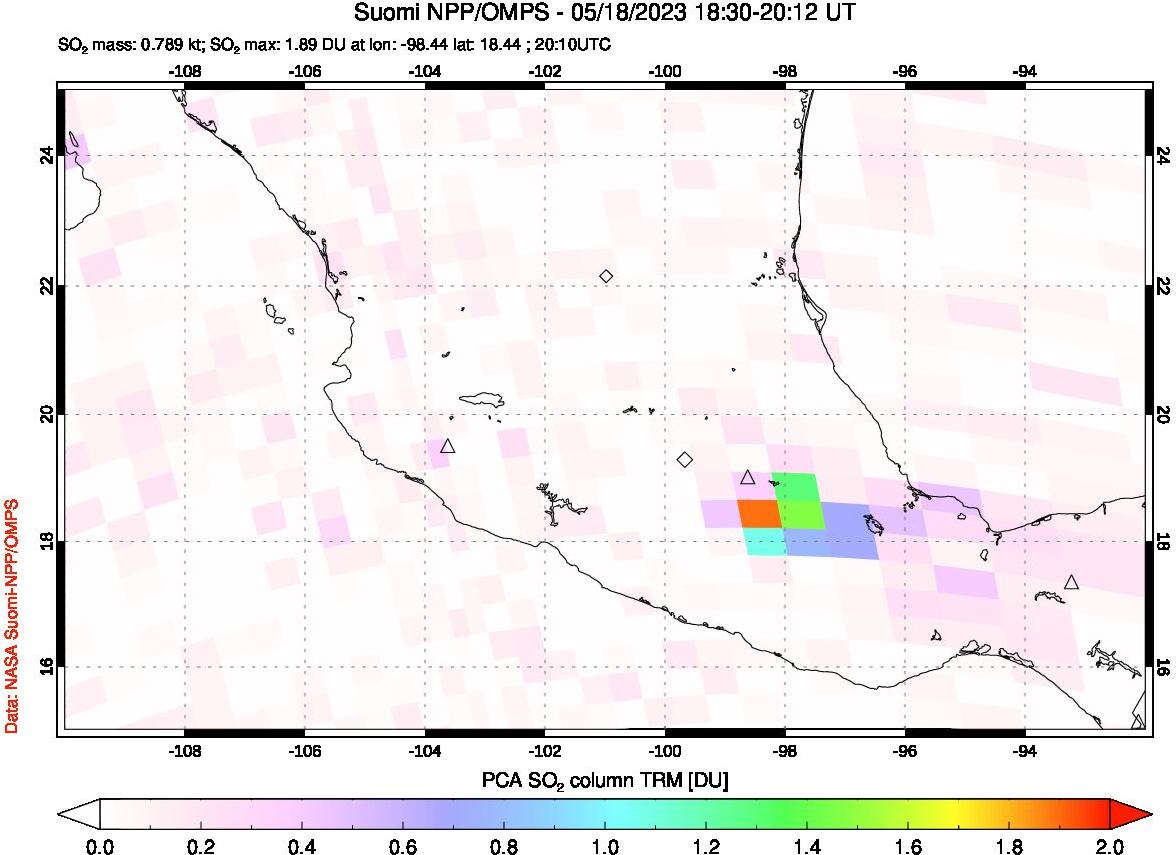 A sulfur dioxide image over Mexico on May 18, 2023.