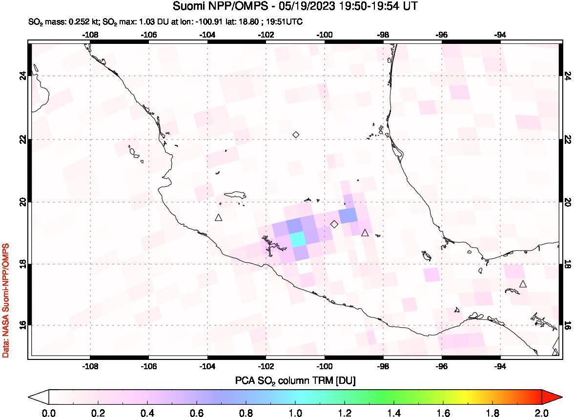 A sulfur dioxide image over Mexico on May 19, 2023.