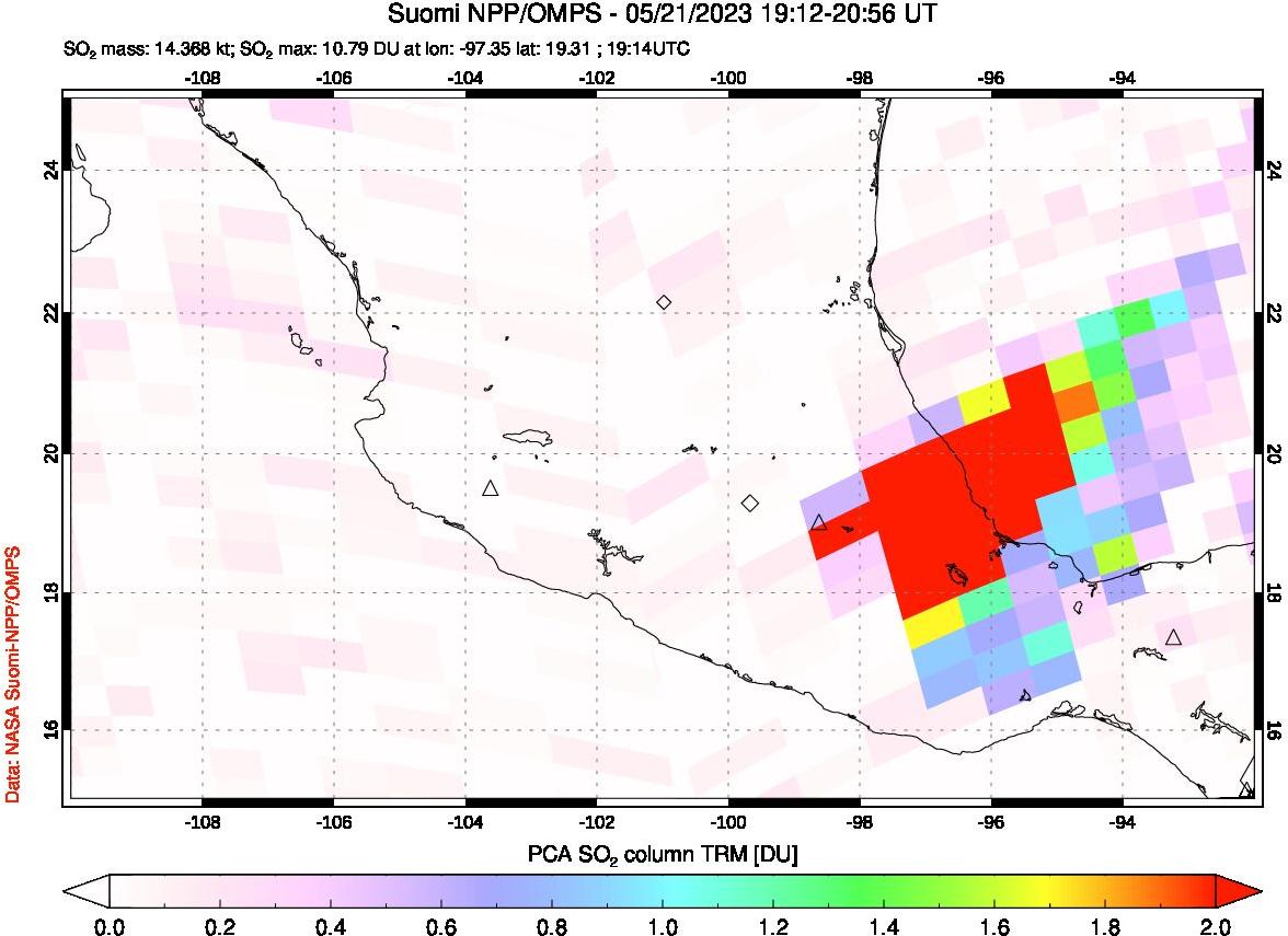 A sulfur dioxide image over Mexico on May 21, 2023.