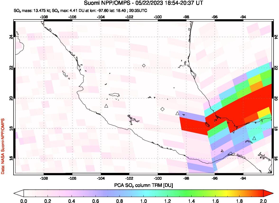 A sulfur dioxide image over Mexico on May 22, 2023.