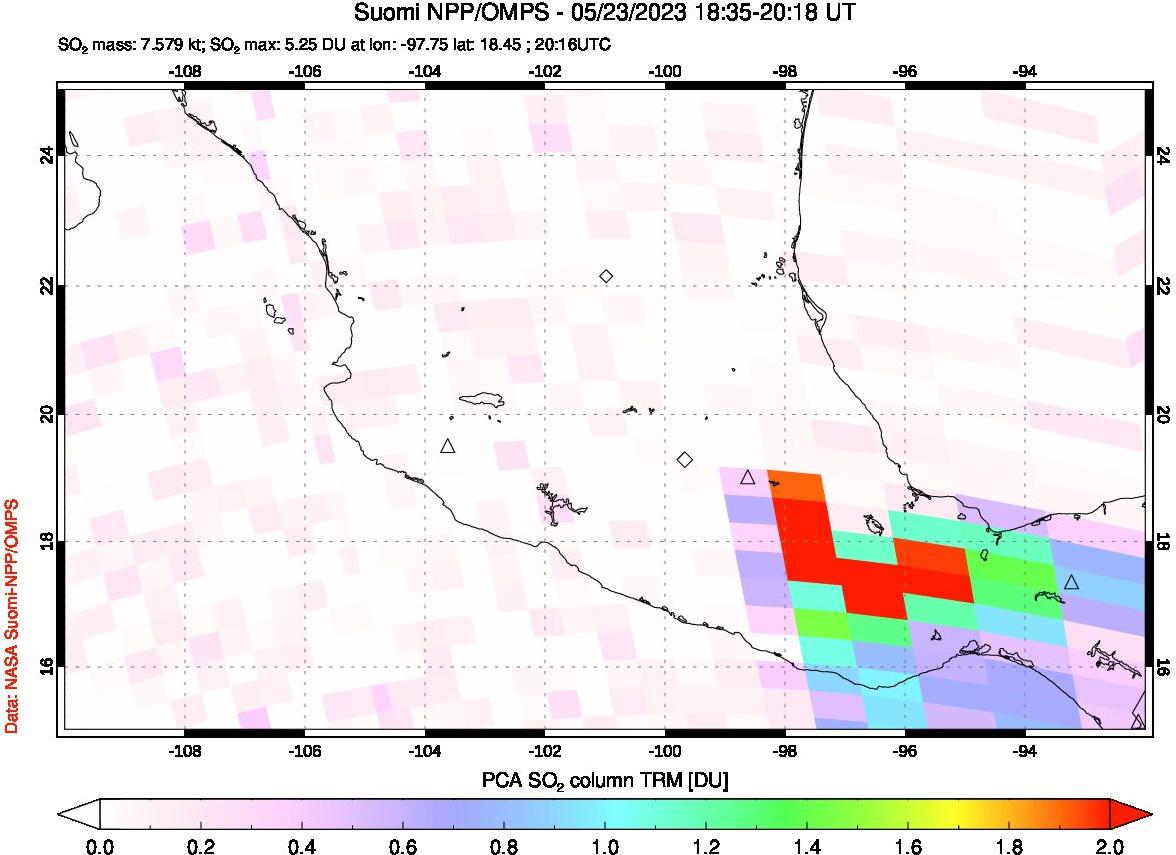 A sulfur dioxide image over Mexico on May 23, 2023.