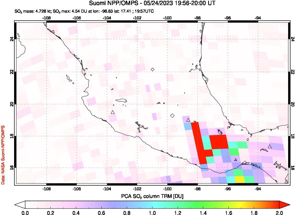 A sulfur dioxide image over Mexico on May 24, 2023.