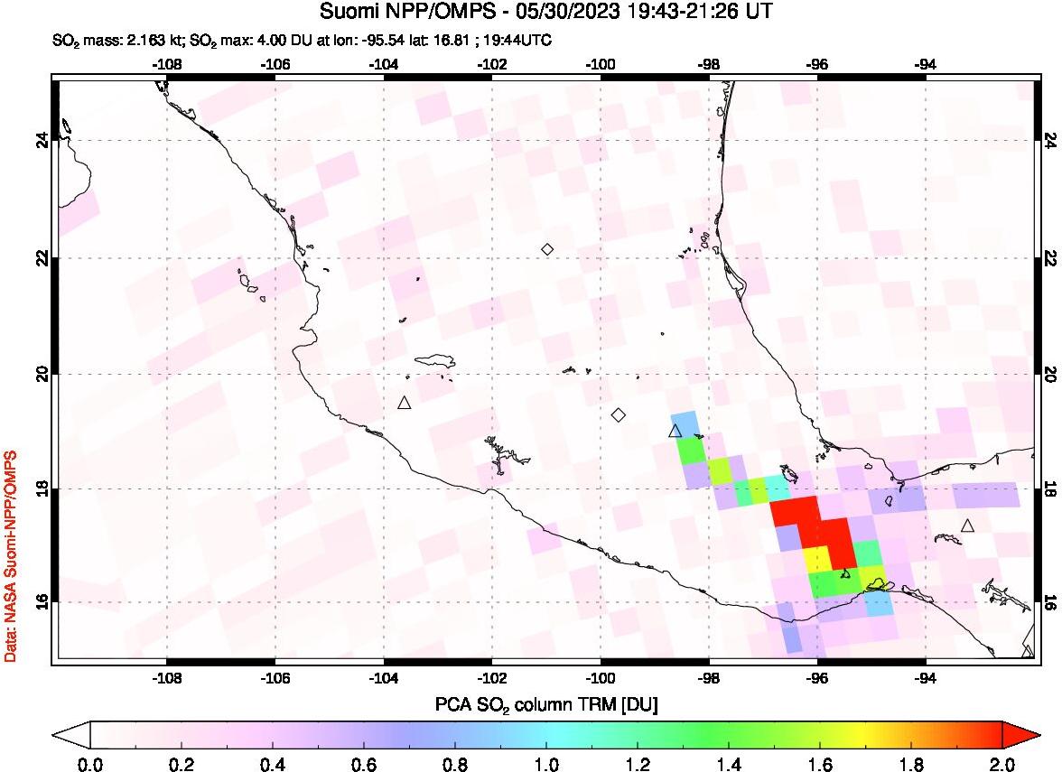 A sulfur dioxide image over Mexico on May 30, 2023.