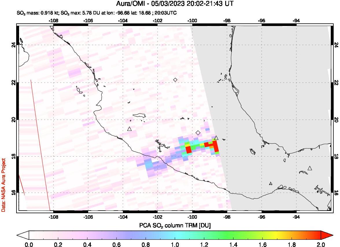 A sulfur dioxide image over Mexico on May 03, 2023.