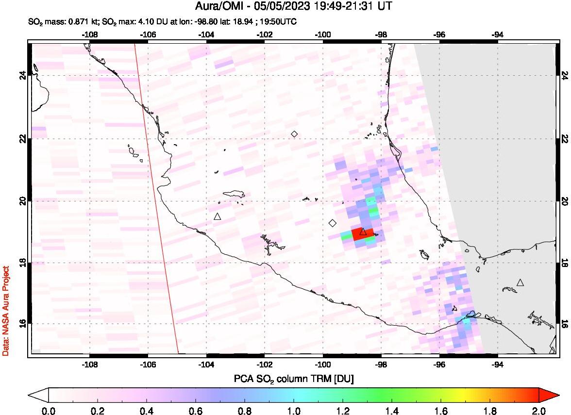 A sulfur dioxide image over Mexico on May 05, 2023.