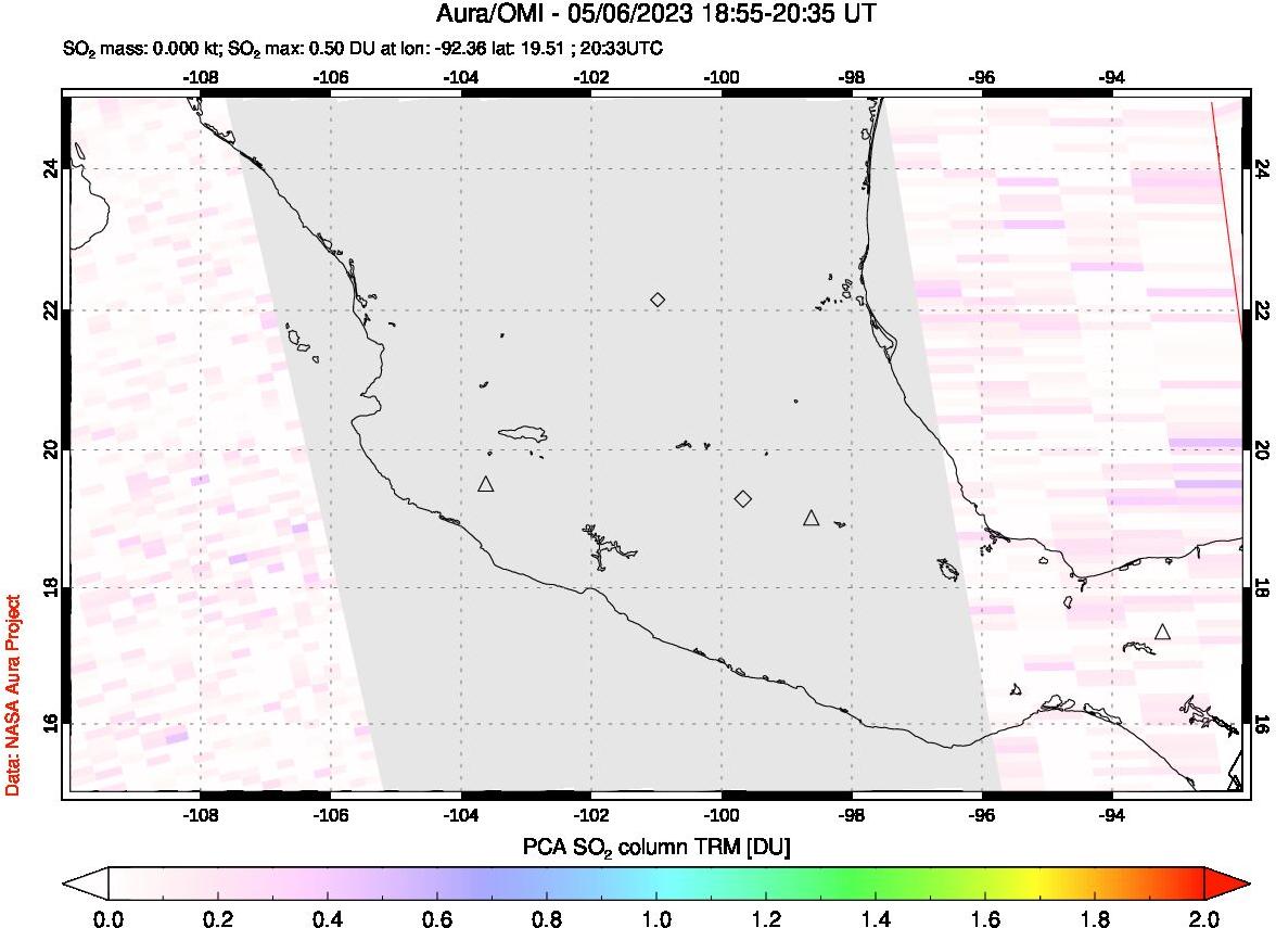A sulfur dioxide image over Mexico on May 06, 2023.