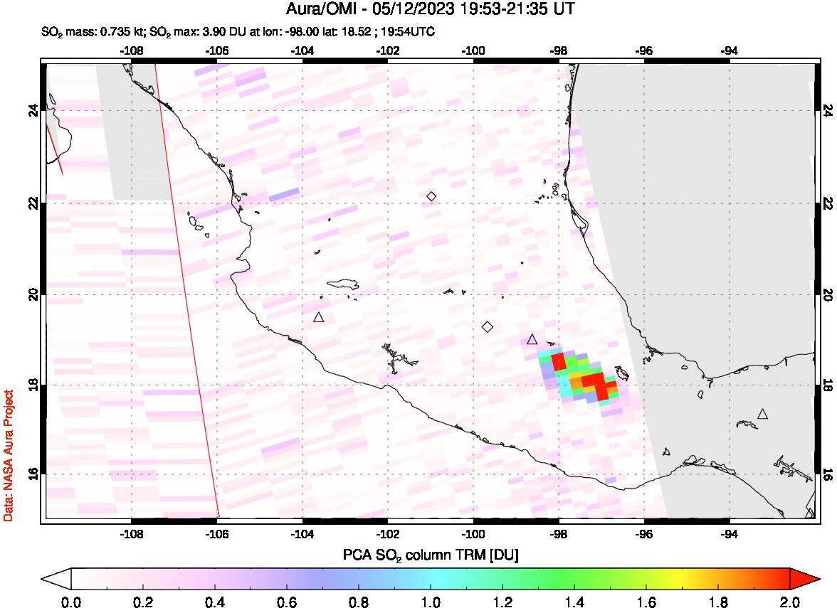A sulfur dioxide image over Mexico on May 12, 2023.