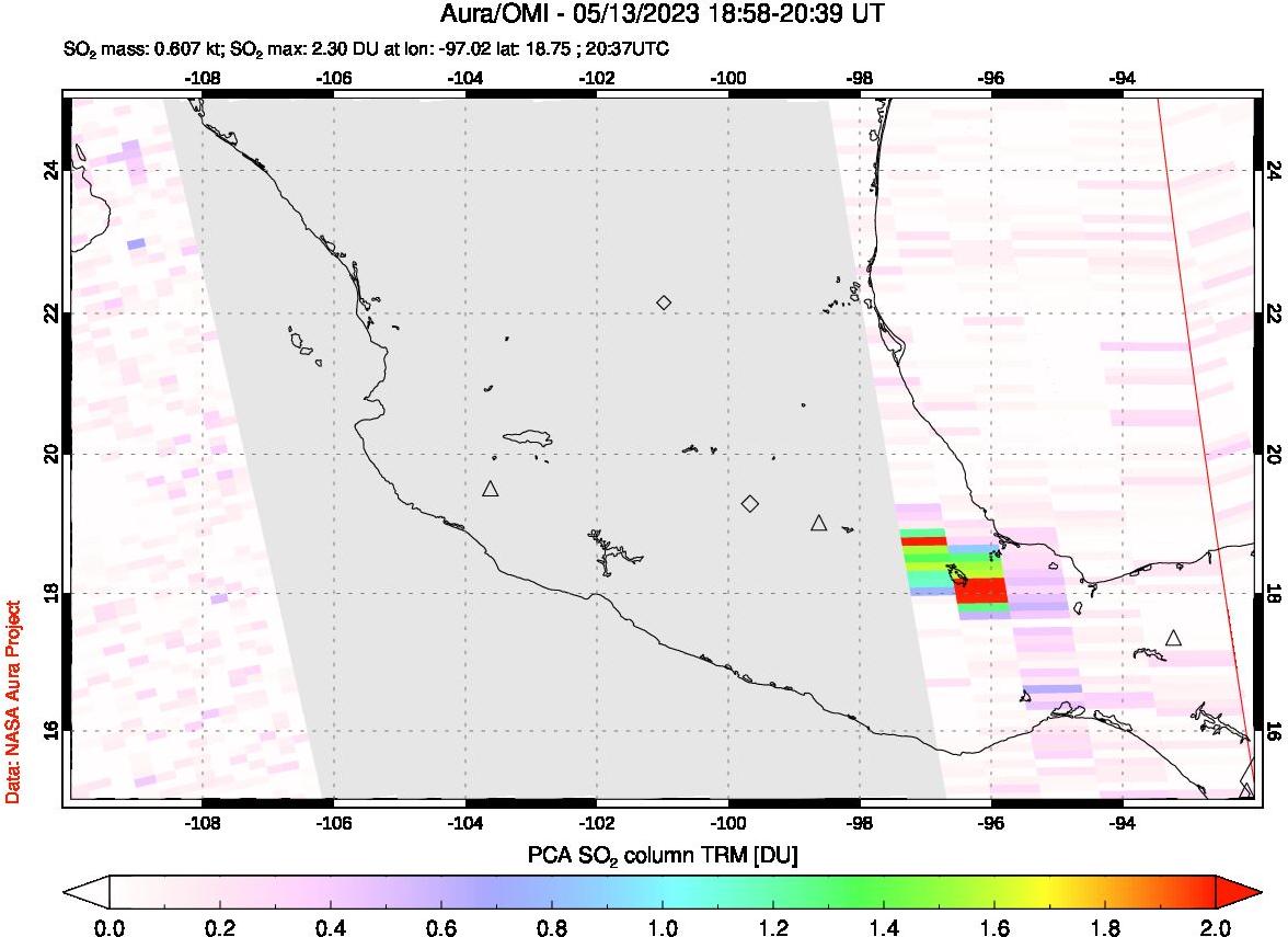 A sulfur dioxide image over Mexico on May 13, 2023.