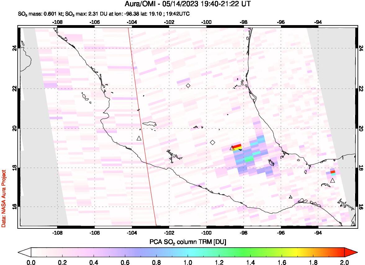 A sulfur dioxide image over Mexico on May 14, 2023.