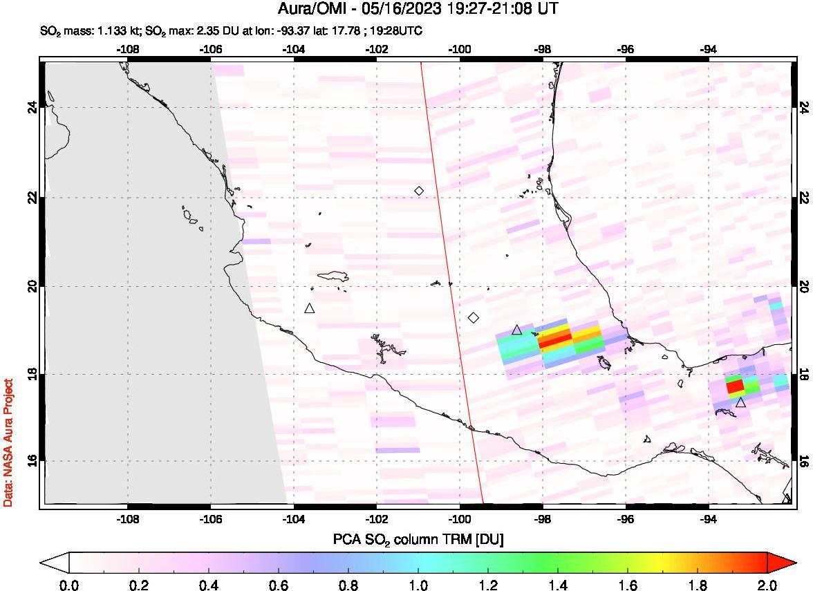 A sulfur dioxide image over Mexico on May 16, 2023.