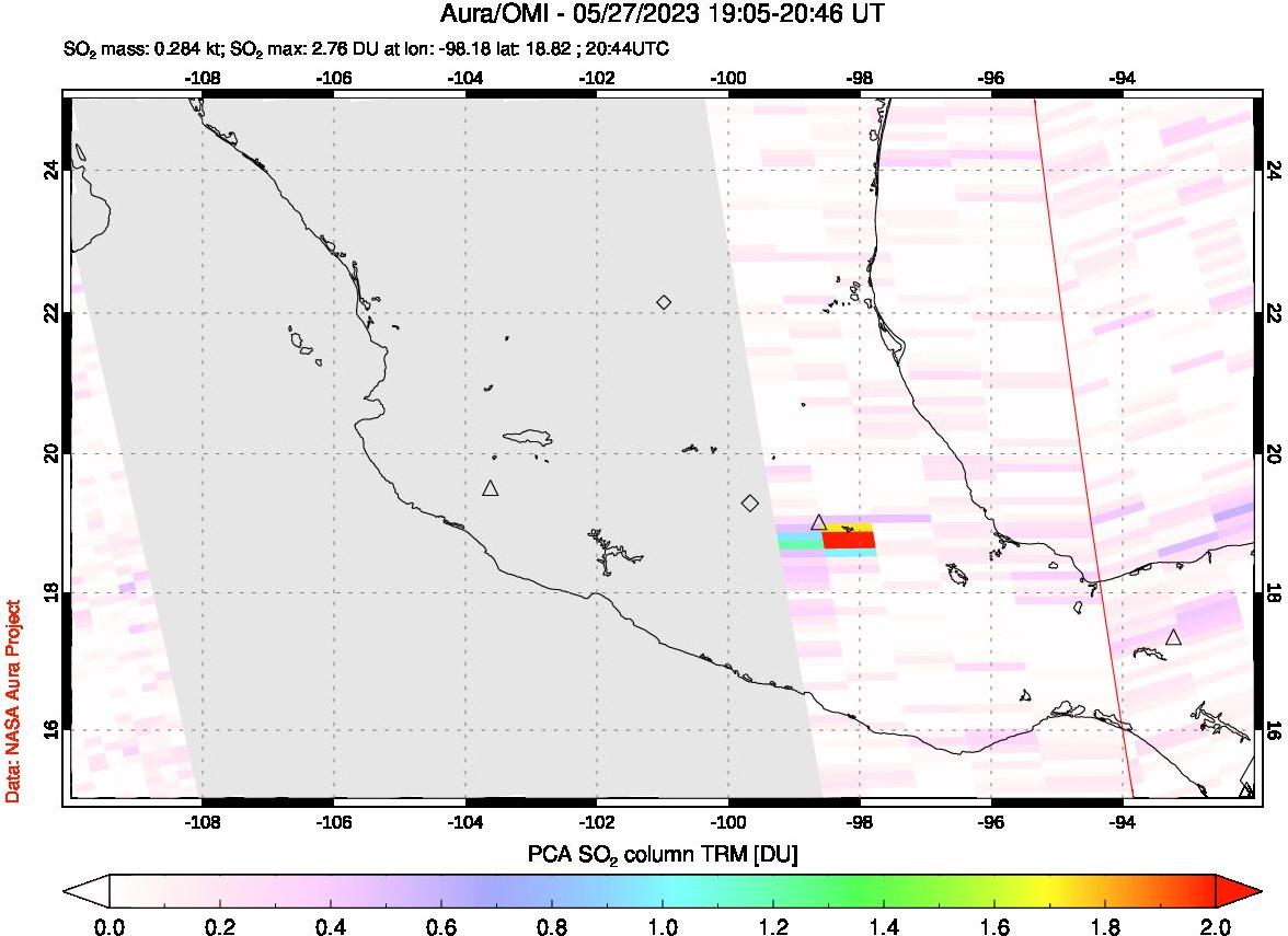 A sulfur dioxide image over Mexico on May 27, 2023.