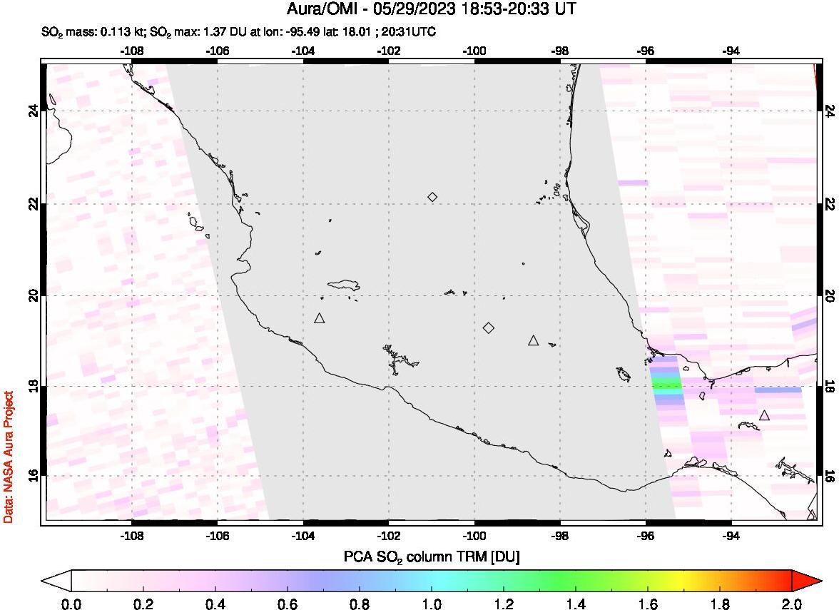 A sulfur dioxide image over Mexico on May 29, 2023.