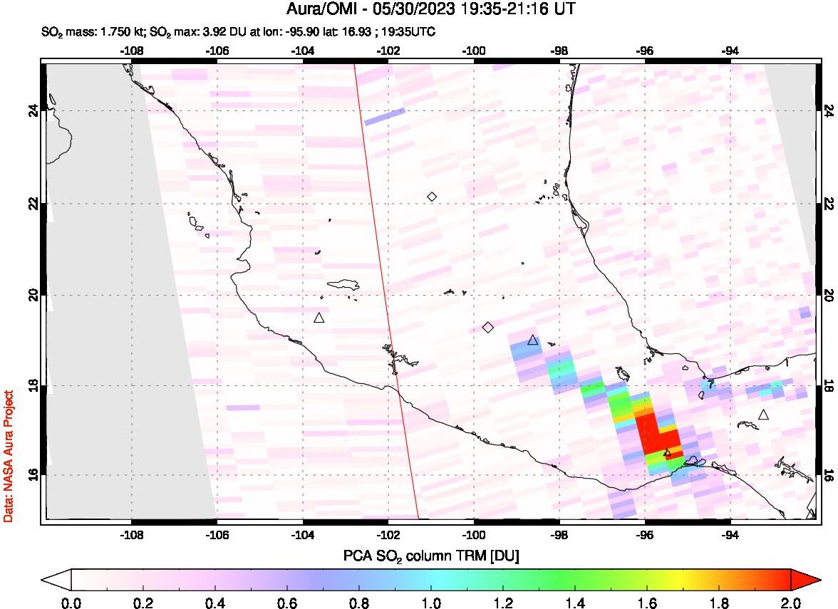 A sulfur dioxide image over Mexico on May 30, 2023.
