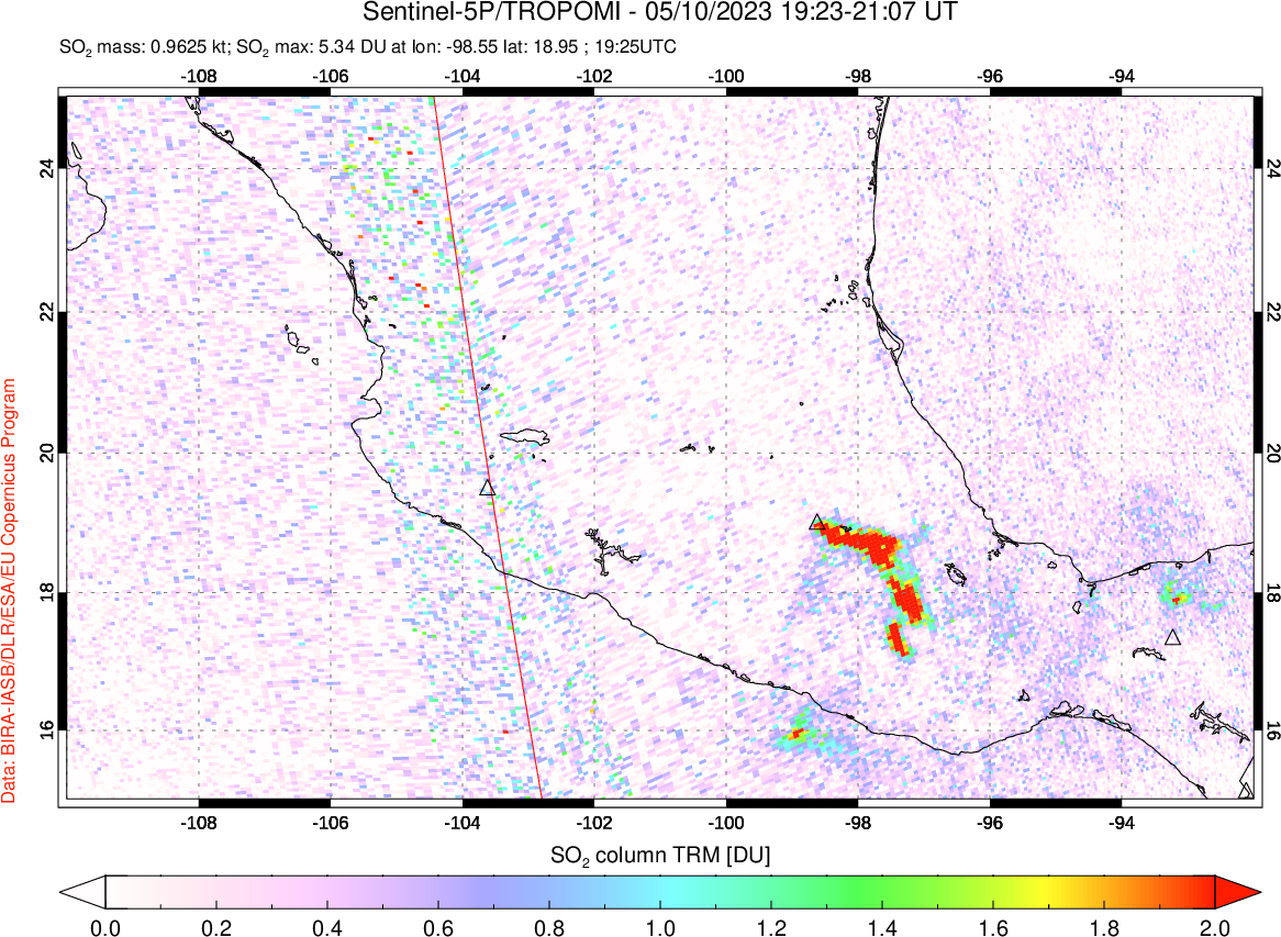 A sulfur dioxide image over Mexico on May 10, 2023.