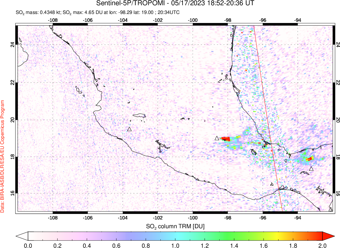 A sulfur dioxide image over Mexico on May 17, 2023.
